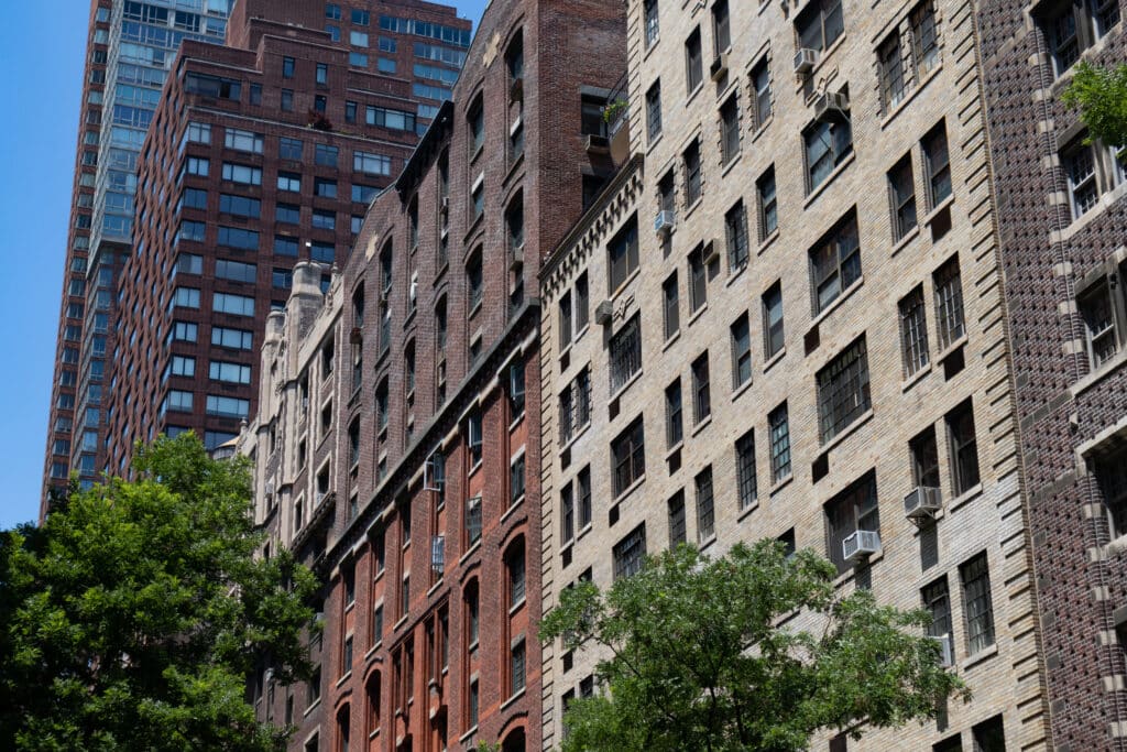 Row of Old Brick Apartment Building Skyscrapers on the Upper West Side of New York City