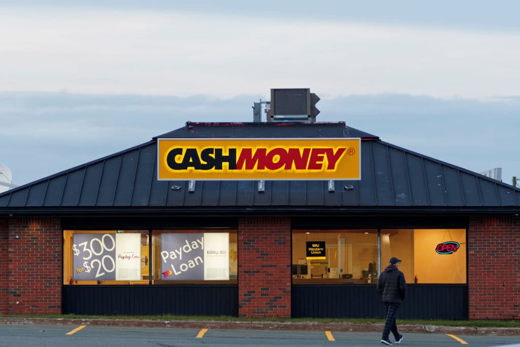 bad credit loans. Payday loan store with the sign Cashmoney