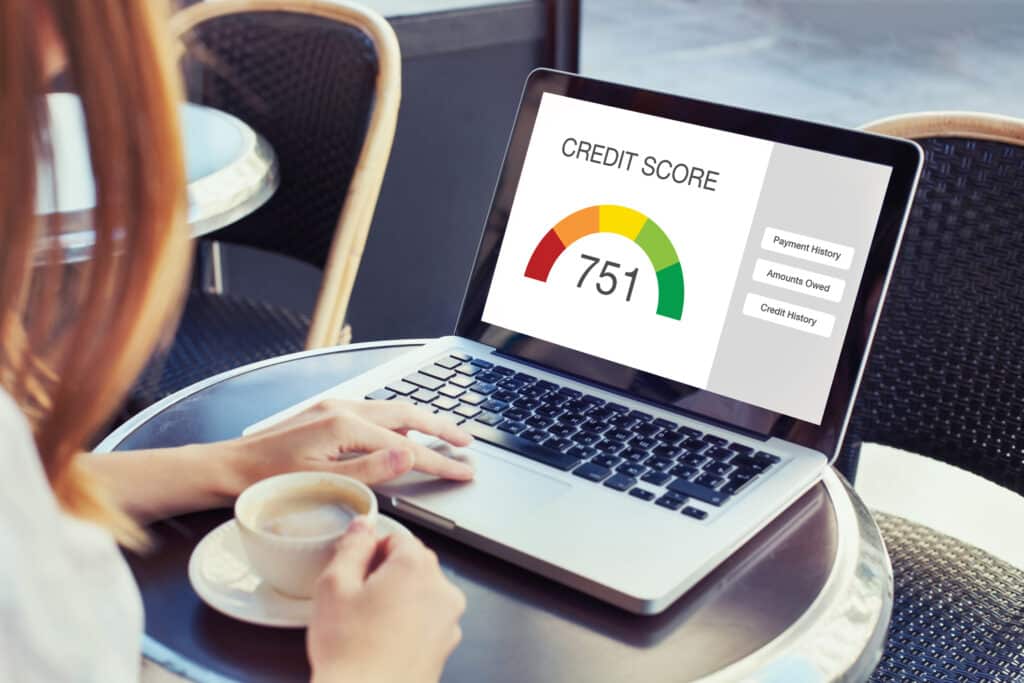 equifax credit score concept on the screen of compute