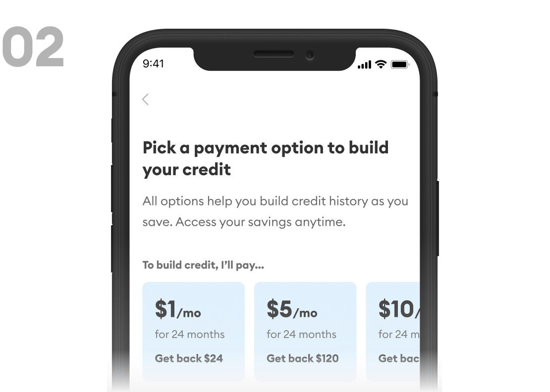 Credit Builder screen showing how much to save